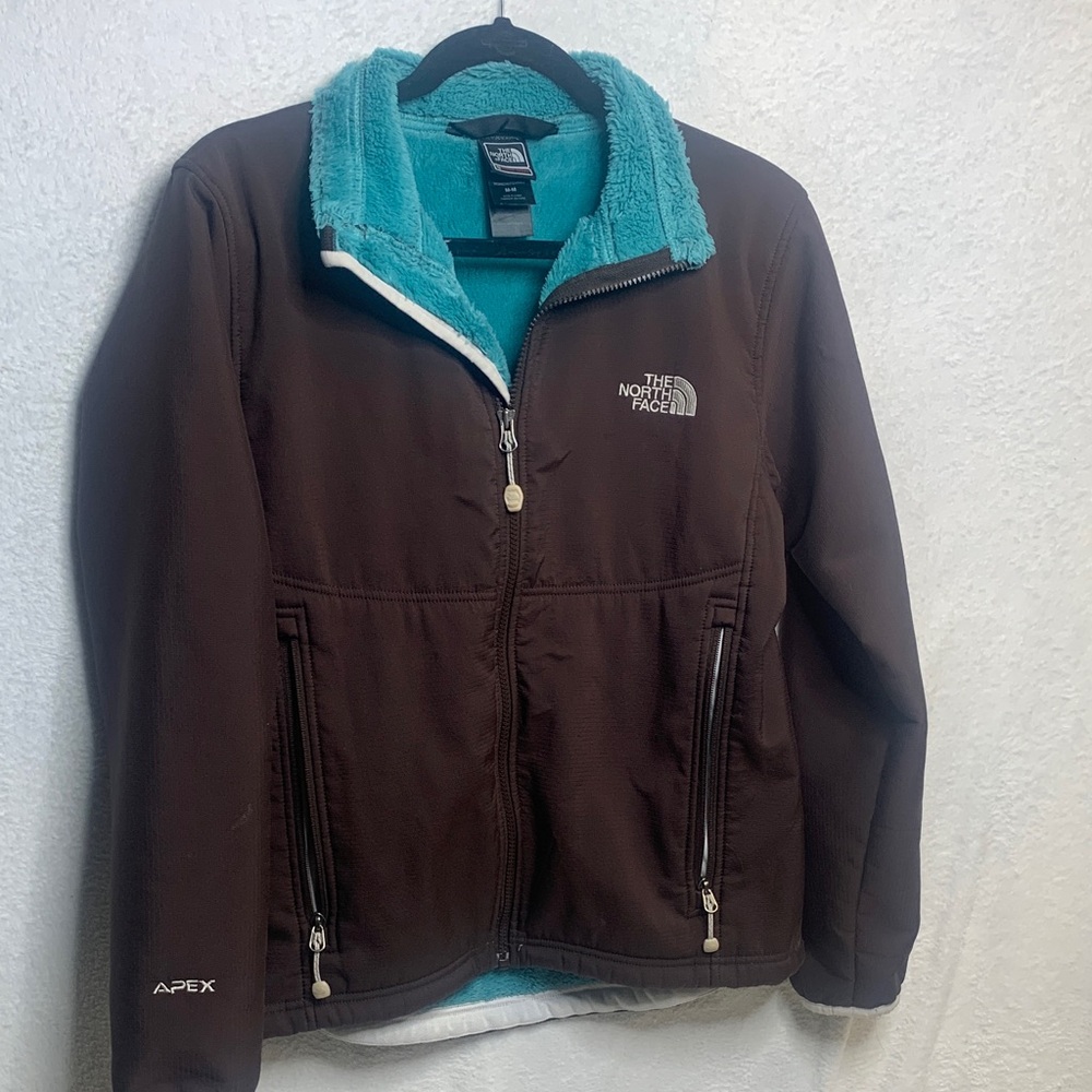 The North Face Brown Jacket with Teal Fleece Collar Women’s Sz M Winter Coat